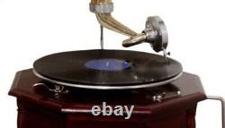 Replica Gramophone Player 78 rpm Hex phonograph Brass Horn HMV Vintage Wind up