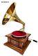 Replica Gramophone Player 78rpm Phonograph Brass Horn Vintage Wind Up Light Wood