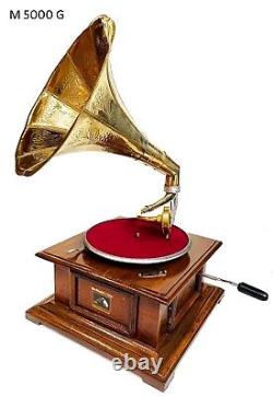 Replica Gramophone Player 78rpm phonograph Brass Horn Vintage Wind Up Light Wood