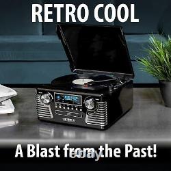 Retro Bluetooth Record Player & Multimedia Center with Built-in Speakers, 3-Speed