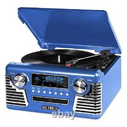 Retro Record Player With Bluetooth And 3speed Turntable blue