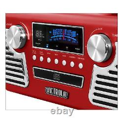 Retro Record Player with Bluetooth, CD Players and 3-Speed Turntable, Black or Red