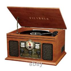 Retro Style 6In1 Record Player 3 speed Turntable CD Bluetooth Cassette FM Radio