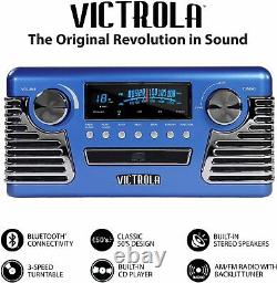 Retro Style Turntable Record Player 3 Speed Stereo CD Bluetooth Victrola Blue