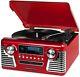 Retro Victrola Turntable Record Player 3 Speed Red Stereo Cd Player Bluetooth