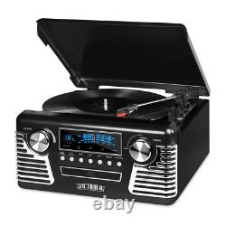 Retro Vintage Bluetooth Vinyl Record Player 3-Speed Turntable CD Radio Black