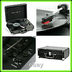 VICTROLA Journey Suitcase Record Player 3 Speed Turntable BLACK VWM10BLK