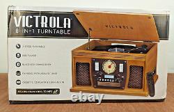 VTA-600B-OAK 8-in-1 Bluetooth Record Player-Multimedia Center, Built-in Stereo