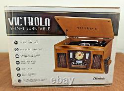 VTA-600B-OAK 8-in-1 Bluetooth Record Player-Multimedia Center, Built-in Stereo