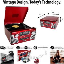 Victrola 50's Retro Bluetooth Record Player & Multimedia Center with Red