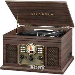 Victrola 6-In-1 Nostalgic Bluetooth Record Player with 3-Speed Turntable Espres