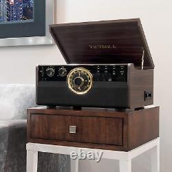 Victrola 6-In-1 Wood Bluetooth Mid Century Record Player with 3-Speed Turntable