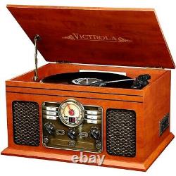 Victrola 6-in-1 Nostalgic Bluetooth Record Player withCD/Cassette/Radio Mahogany