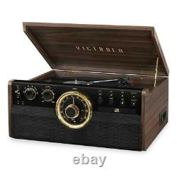 Victrola 6-in-1 Wood Empire Bluetooth Record Player with 3-Speed Turntable, CD