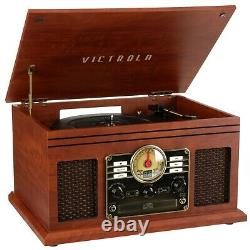 Victrola 6 in1 Nostalgic Bluetooth Record Player With 3 Speed Turntable Mahogany