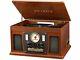 Victrola 7-in-1 Sherwood Bluetooth Recordable Record Player Cd Cassette Mahogany
