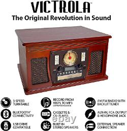 Victrola 8-In-1 Bluetooth Record Player Multimedia Center, Built-In Stereo Spe