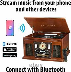 Victrola 8-in-1 Bluetooth Record Player & Multimedia Center, Built-in Speaker