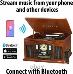 Victrola 8-in-1 Bluetooth Record Player & Multimedia Center, Built-in Ste. New