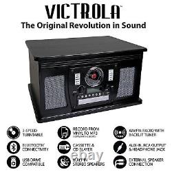 Victrola 8-in-1 Bluetooth Record Player & Multimedia Center, Built-in Stereo