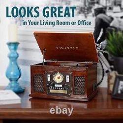 Victrola 8-in-1 Bluetooth Record Player & Multimedia Center Stereo Speakers Oak