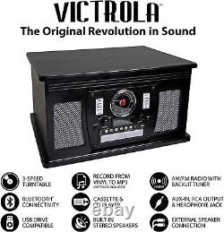 Victrola 8-in-1 Bluetooth Record Player & Multimedia CenterReal Wood Black 1SFA
