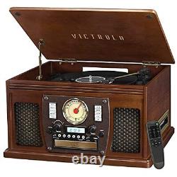 Victrola 8-in-1 Bluetooth Record Player & Multimedia Stereo Speakers Espresso