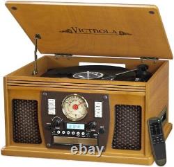 Victrola 8-in-1 Bluetooth Record Player and Multimedia Center, Oak