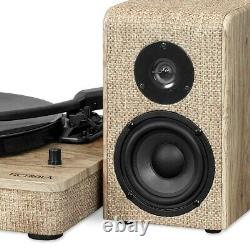 Victrola Hampton Record Player 3-Speed Turntable, Bluetooth, Speaker Wood & Linen