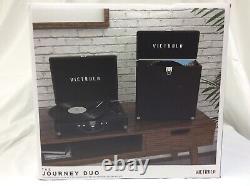 Victrola Journey Duo Combo-Black Record Player with Matching Record Holder