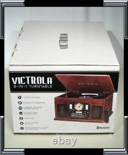 Victrola Mahogany 8-In-1 Bluetooth CD AM/FM Cassette USB Turntable Record Player
