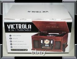 Victrola Mahogany 8-In-1 Bluetooth CD AM/FM Cassette USB Turntable Record Player