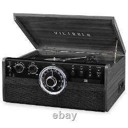 Victrola Mid Century 6-in-1 Bluetooth Record CD Cassette Player AM/FM Radio Grey