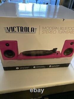 Victrola Modern Design Record Player Glossy Hot Pink Vinyl Bluetooth 3-Speed NEW