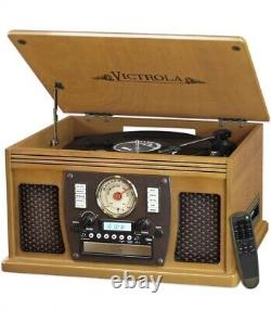 Victrola Nostalgic Wood 8-in-1 CD Cassette 3-speed Record Player Bluetooth OAK
