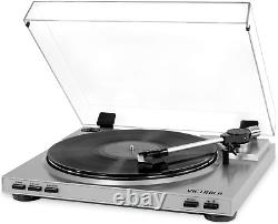 Victrola Pro USB Record Player with 2-Speed Turntable and Dust Cover, Silver VP