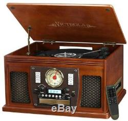 Victrola Record Player Turntable Speaker 7 in 1 Bluetooth USB Recording Mahogany