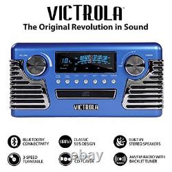 Victrola Record Player with Bluetooth and 3-Speed Turntable Blue