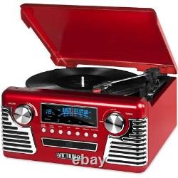 Victrola Retro Bluetooth Record Player Red & Vintage Vinyl Record Storage