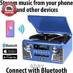 Victrola Retro Record Player with Bluetooth and 3-Speed Turntable (Blue)