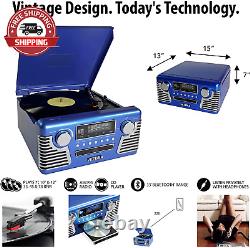 Victrola Retro Record Player with Bluetooth and 3-Speed Turntable (Blue)