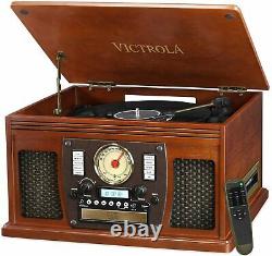 Victrola VTA-600B-MAH 8-in-1 Bluetooth Record Player & Multimedia Center, New