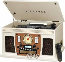 Victrola VTA-600B-WHT 8-in-1 Bluetooth Record Player Multimedia Center, White