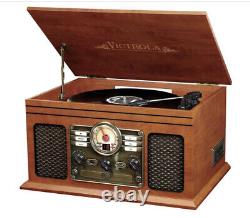 Victrola Wood 8-in-1 Nostalgic Bluetooth Record Player with USB Encoding and 3-S