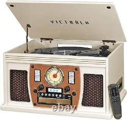 Victrola Wood 8-in-1 Nostalgic Record Player Stereo Speakers VTA-600B WH White