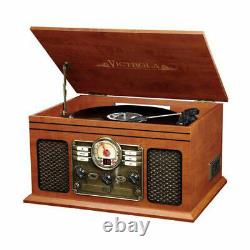 Victrola Wooden 6 in 1 Nostalgic Record Player Turntable Bluetooth Mahogany CD