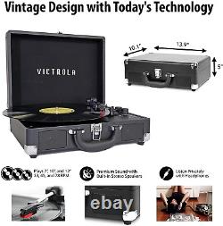 Vintage 3-Speed Bluetooth Portable Suitcase Vinyl Record Player Built-In Speaker
