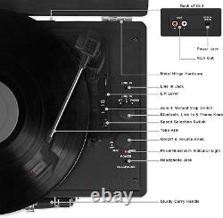 Vintage 3-Speed Bluetooth Portable Suitcase Vinyl Record Player Built-In Speaker