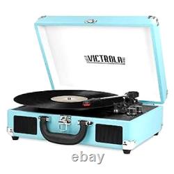 Vintage 3-Speed Bluetooth Suitcase Turntable with Speakers, Retro Map Wireless