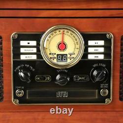 Vintage 6 In 1 Bluetooth Record Player 3 Speed Turntable CD Cassette FM Radio